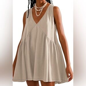 V-Neck Dress Sleeveless Shirt Dress Casual Loose Dress Beach Swing Mini Dress